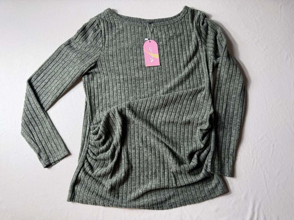 Sweetyweee Womens Ribbed Long Sleeve Side Ruched Knit Maternity Tunic Top